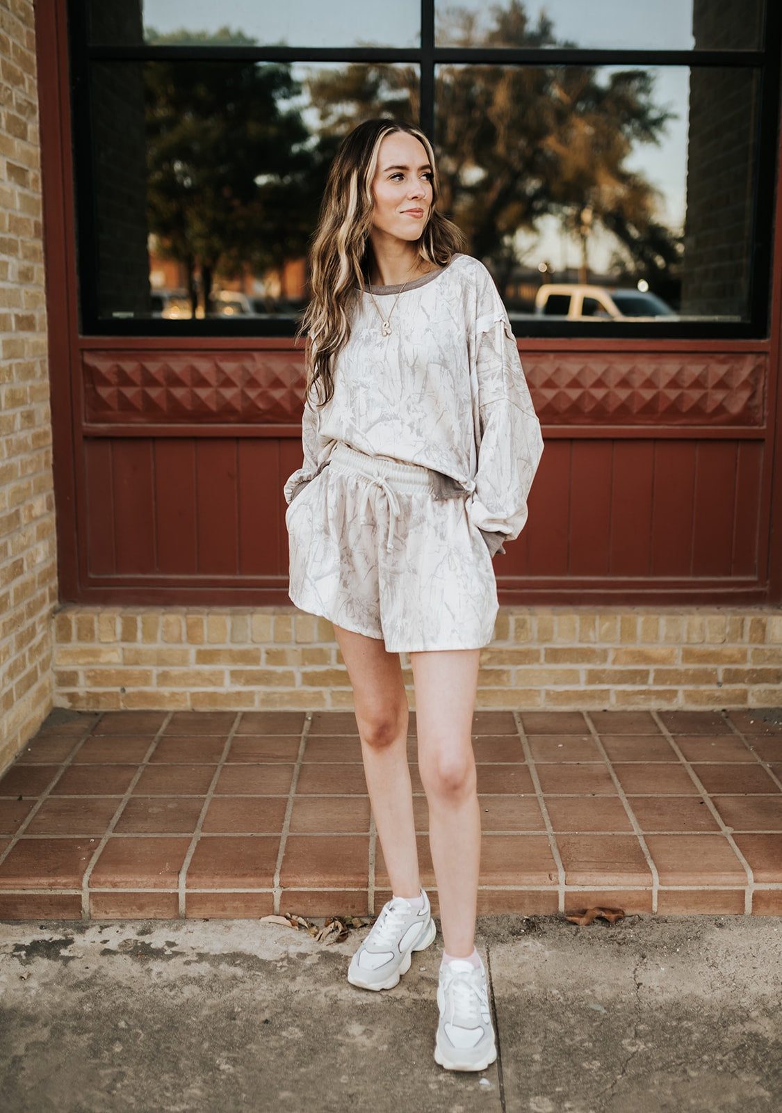 Taupe Camouflage Print Drawstring Shorts P564-1D