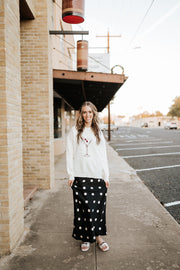 Black/Cream Polka Dot Satin Midi Skirt MS20315