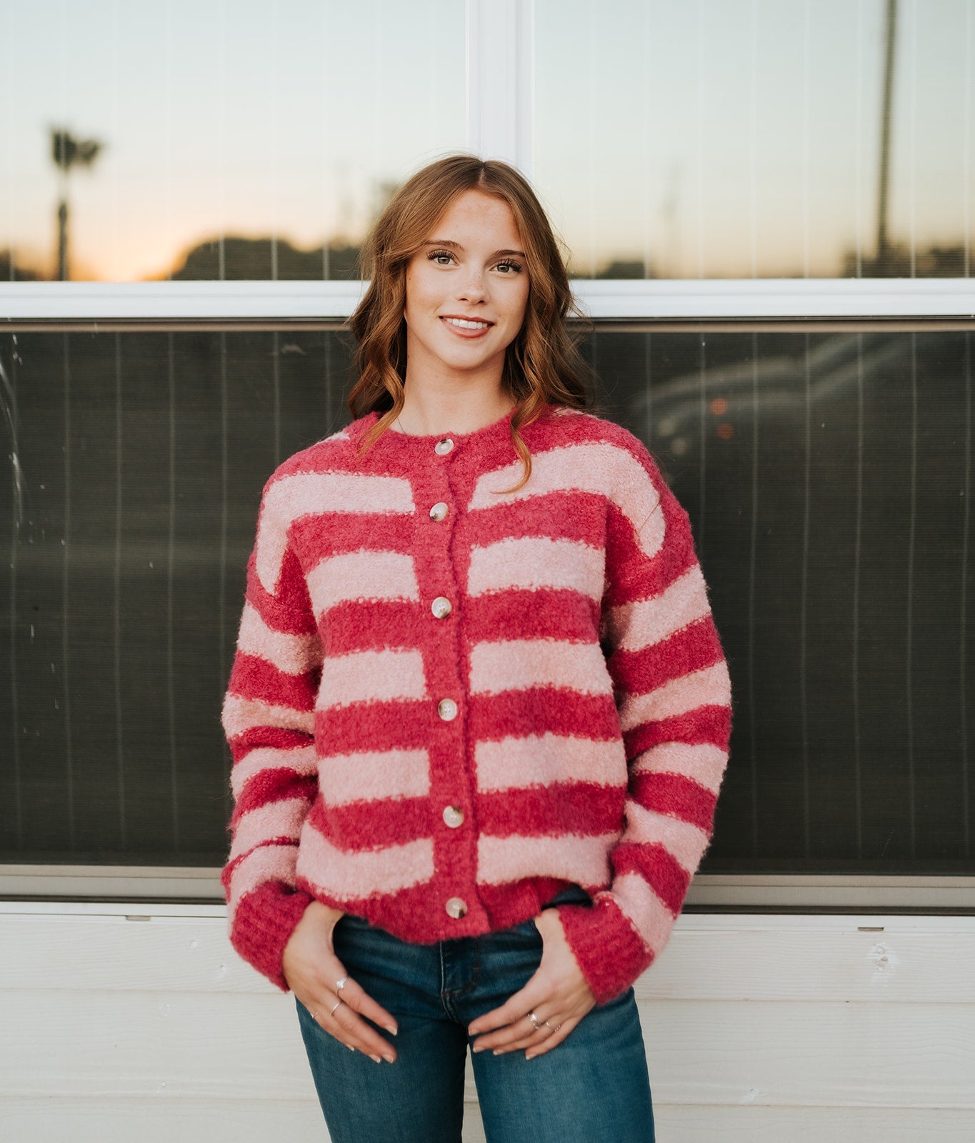 Fuchsia/Pink Striped Cardigan WL25-11338