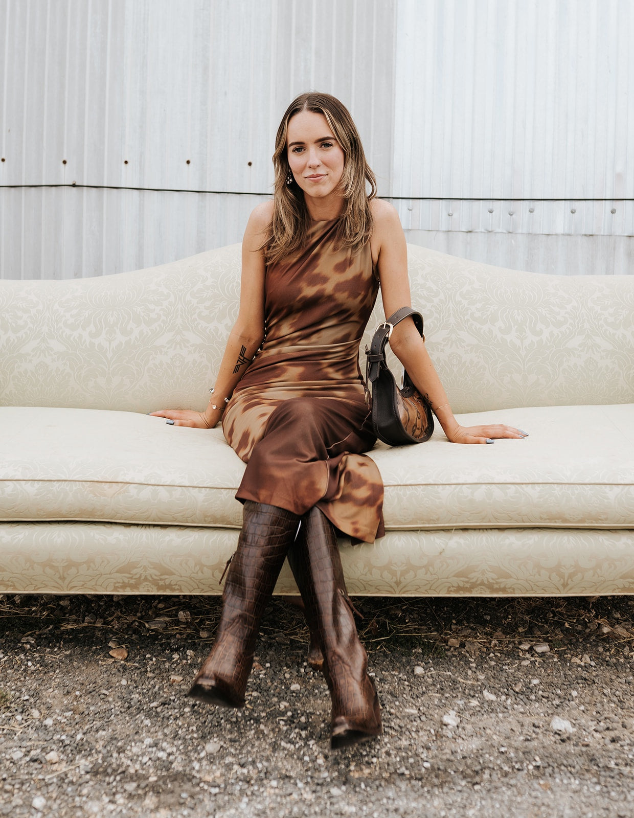 Rock & Roll Women's Abstract Cowhide Dress Brown BWD0R06984