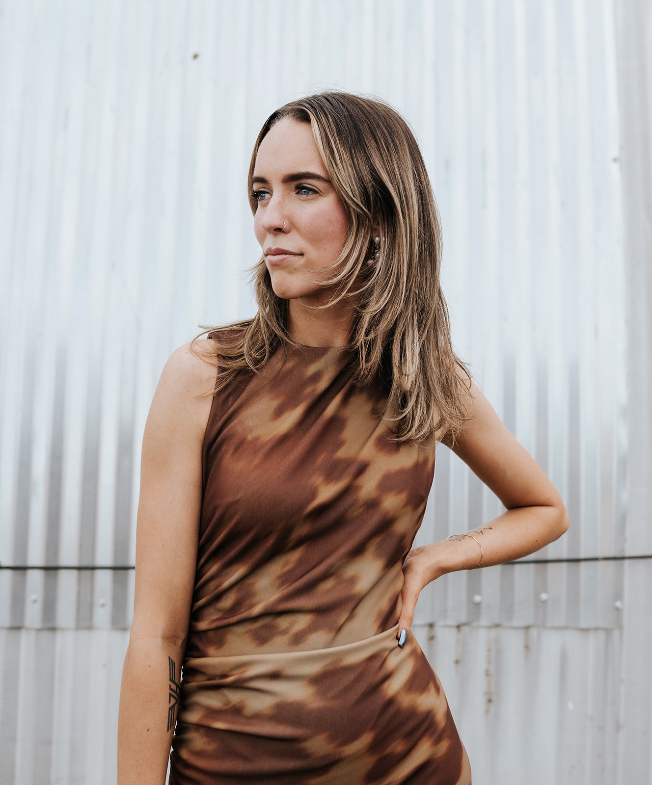 Rock & Roll Women's Abstract Cowhide Dress Brown BWD0R06984