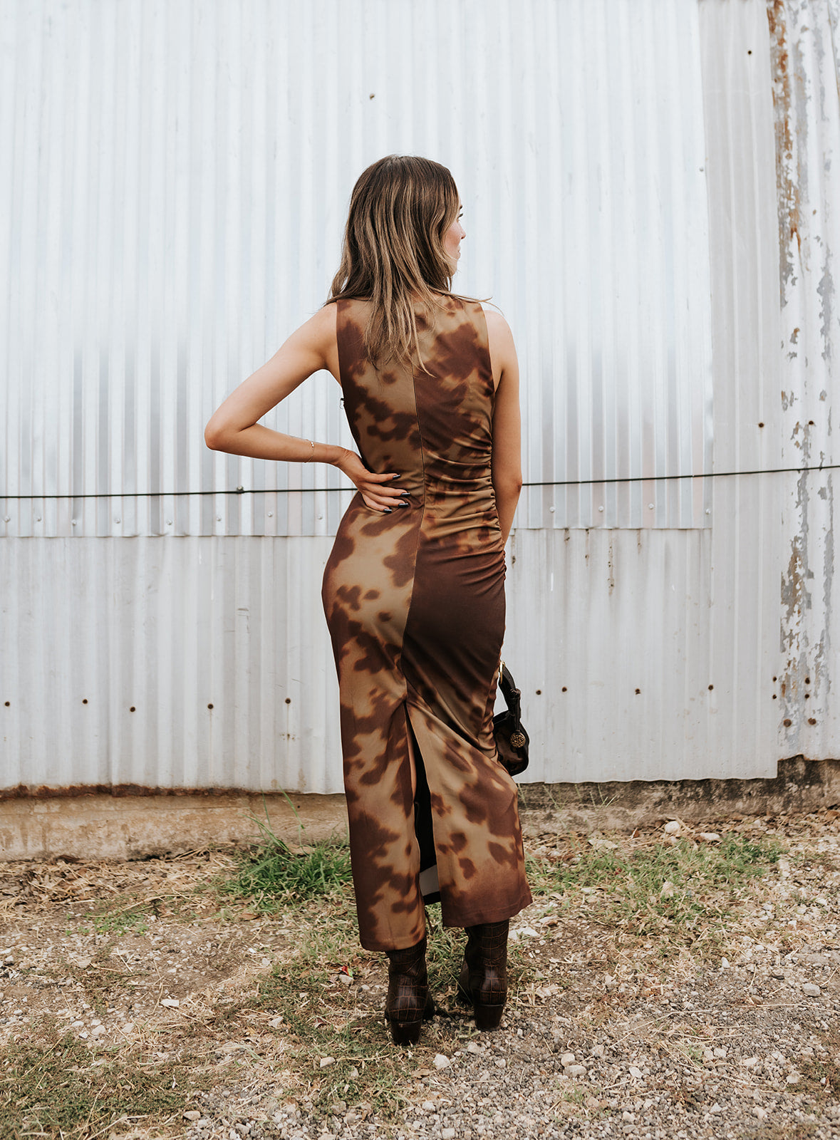 Rock & Roll Women's Abstract Cowhide Dress Brown BWD0R06984