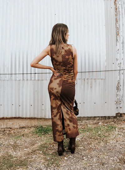 Rock & Roll Women's Abstract Cowhide Dress Brown BWD0R06984