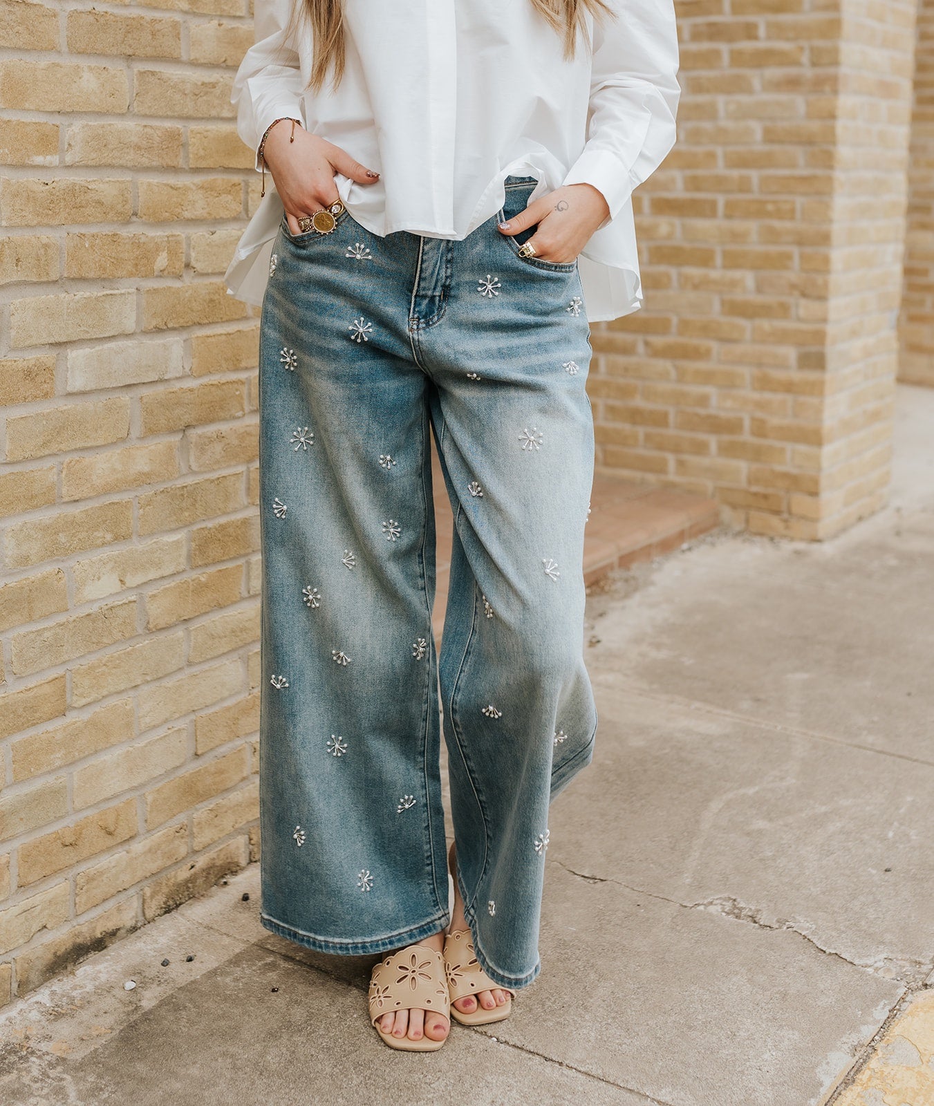 Denim Washed Denim with Bead Trim P5756