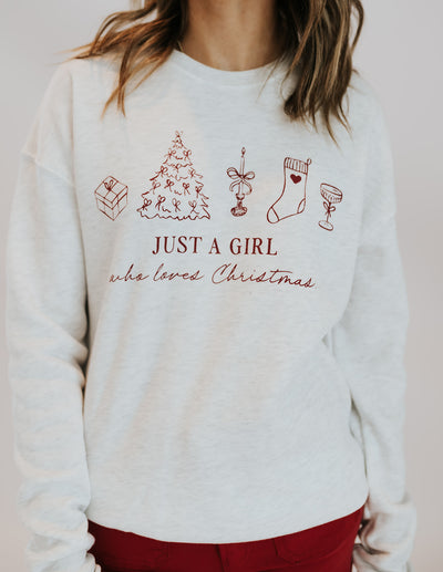 Just a Girl who Loves Christmas Heather Wht Sweatshirt