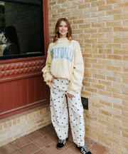 Cream/Navy Polka Dot Wide Denim Pants IP200313-01