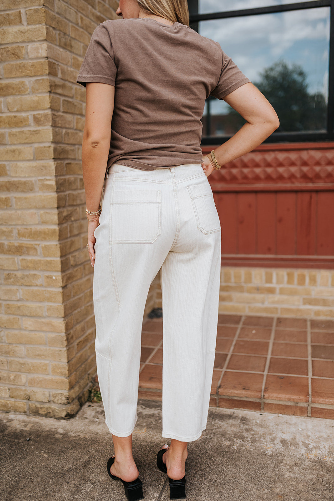 Beige Textured Fabric Barrel Pants P6679