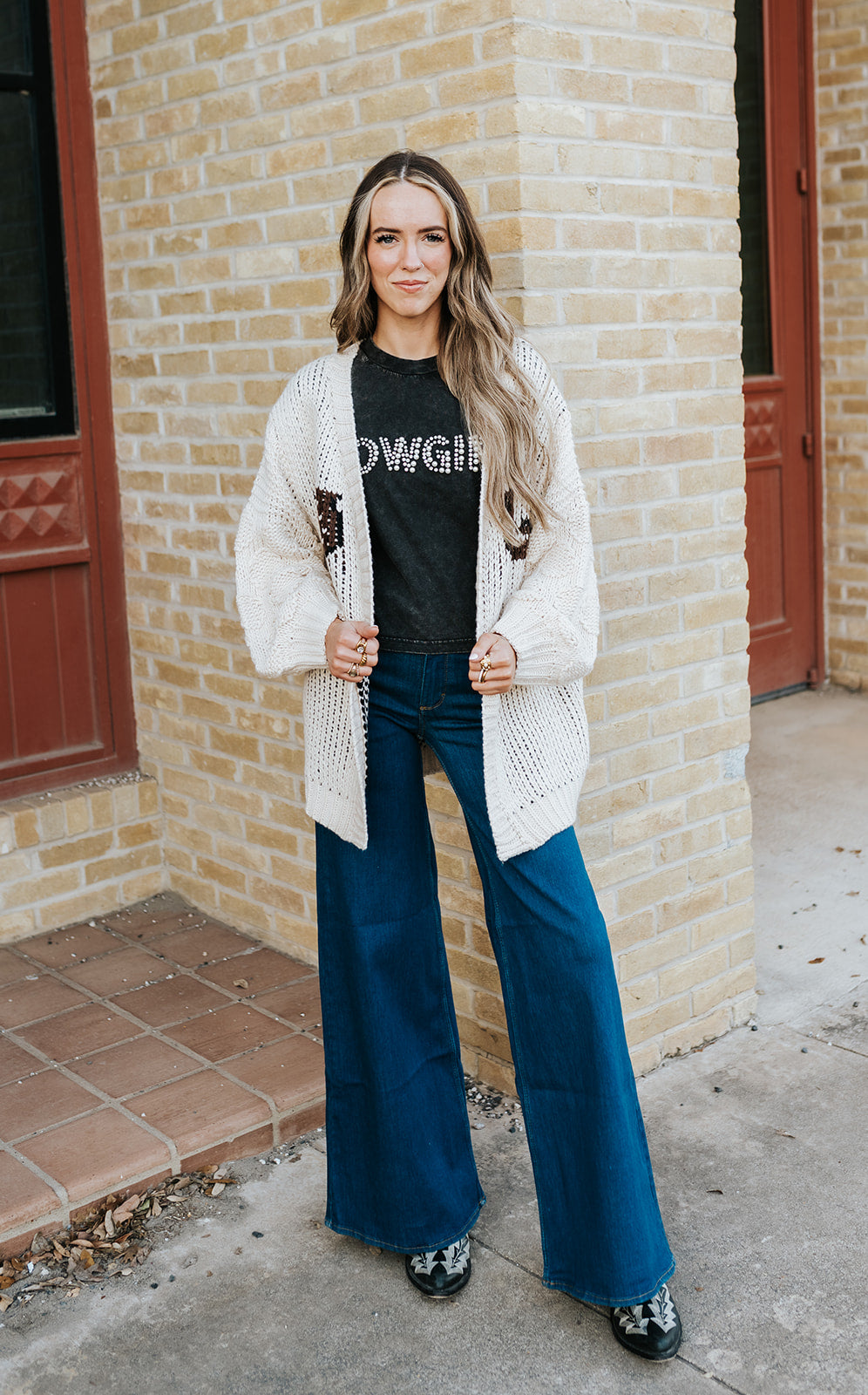 Cream Horse Print Knit Cardigan BRW3270-1