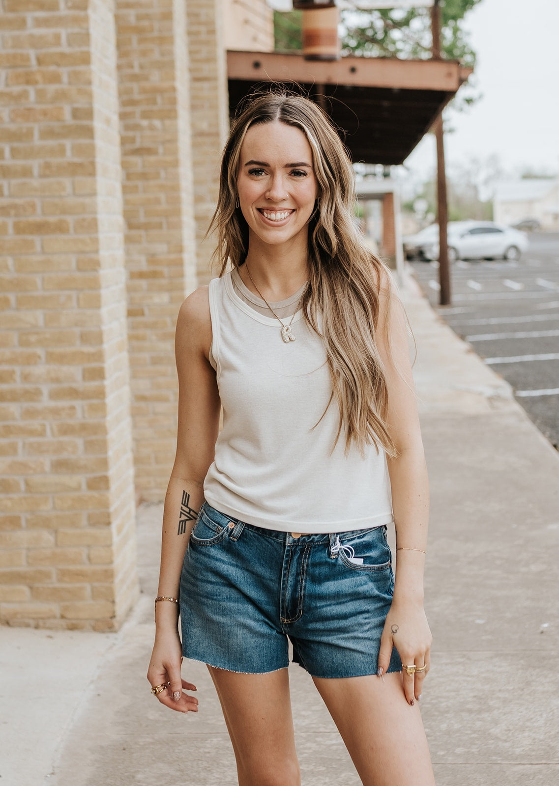 Cream/Tan Essential Sleeveless Racer Back Top ET7509