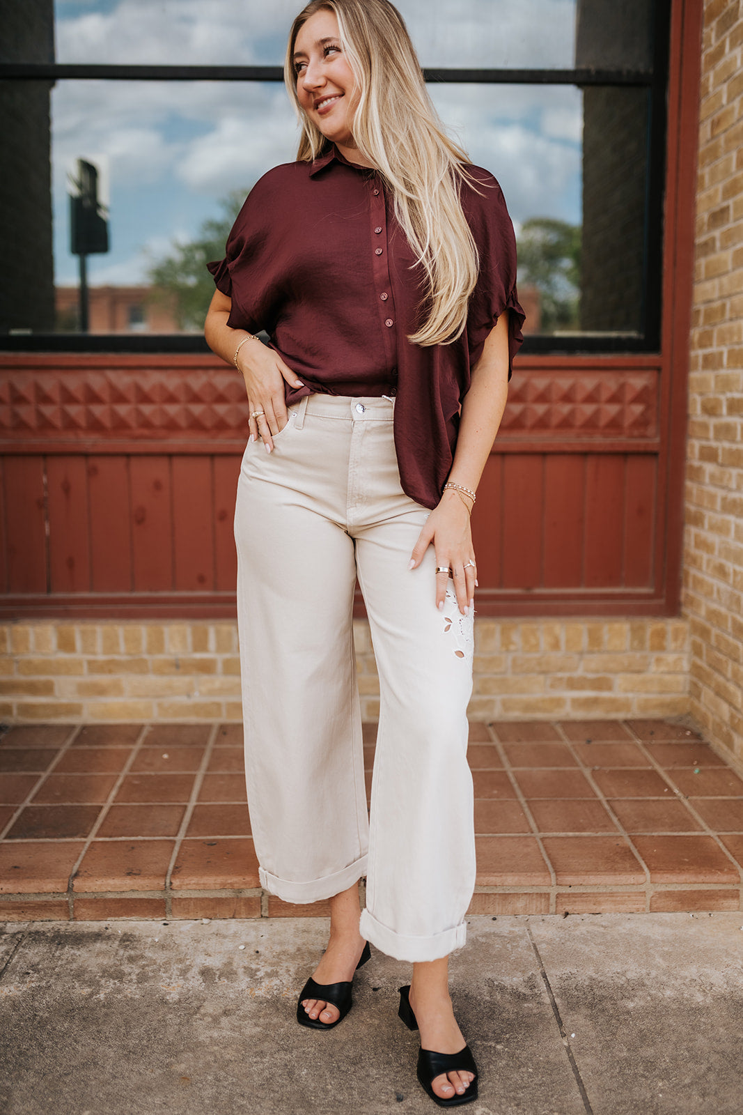 The Show Off High Rise Bowed Soapstone Pants DP263153S