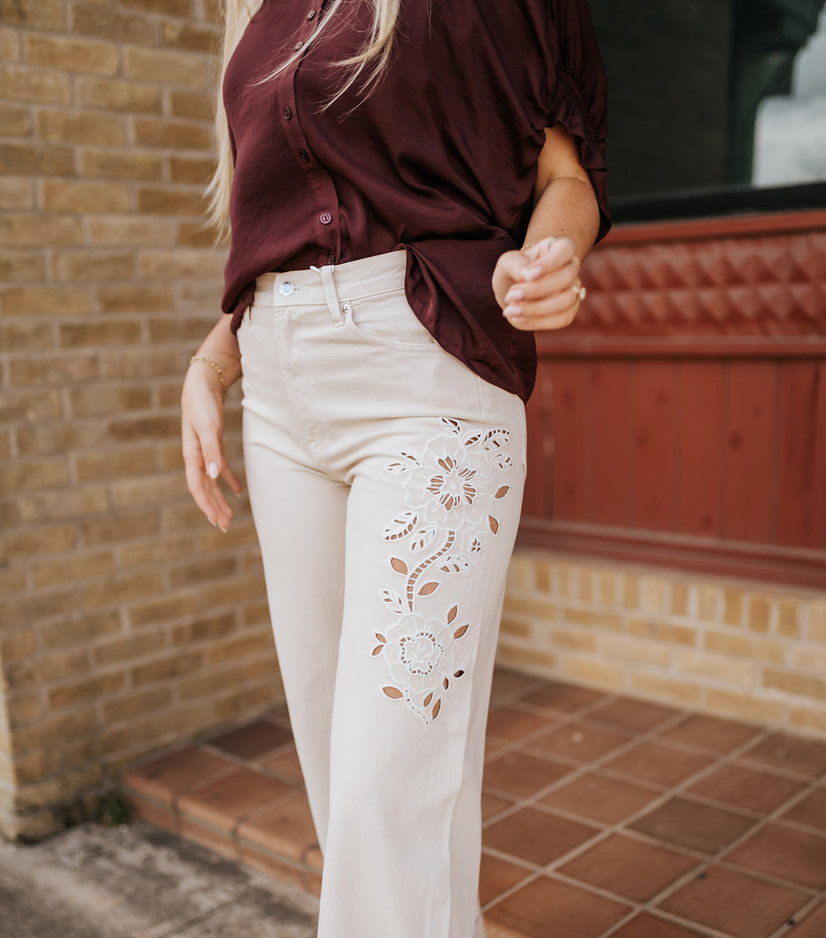 The Show Off High Rise Bowed Soapstone Pants DP263153S