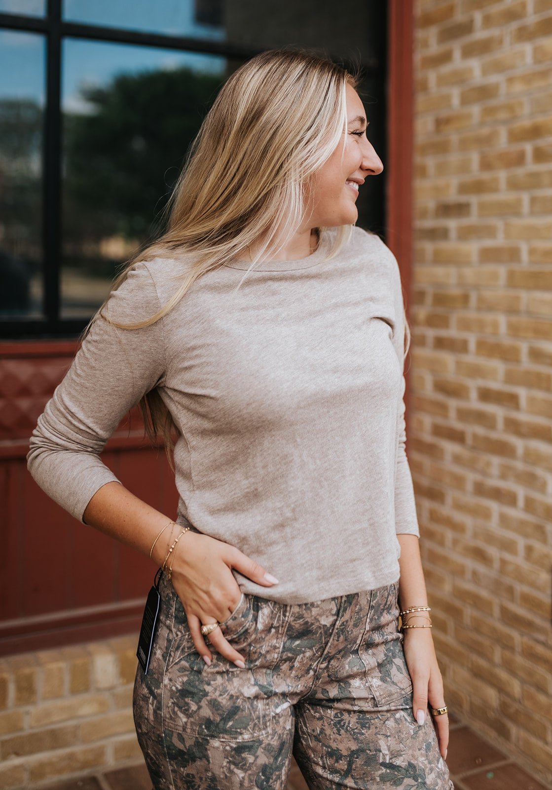 Junie Long Sleeve Heather Grey Tee ZT263277