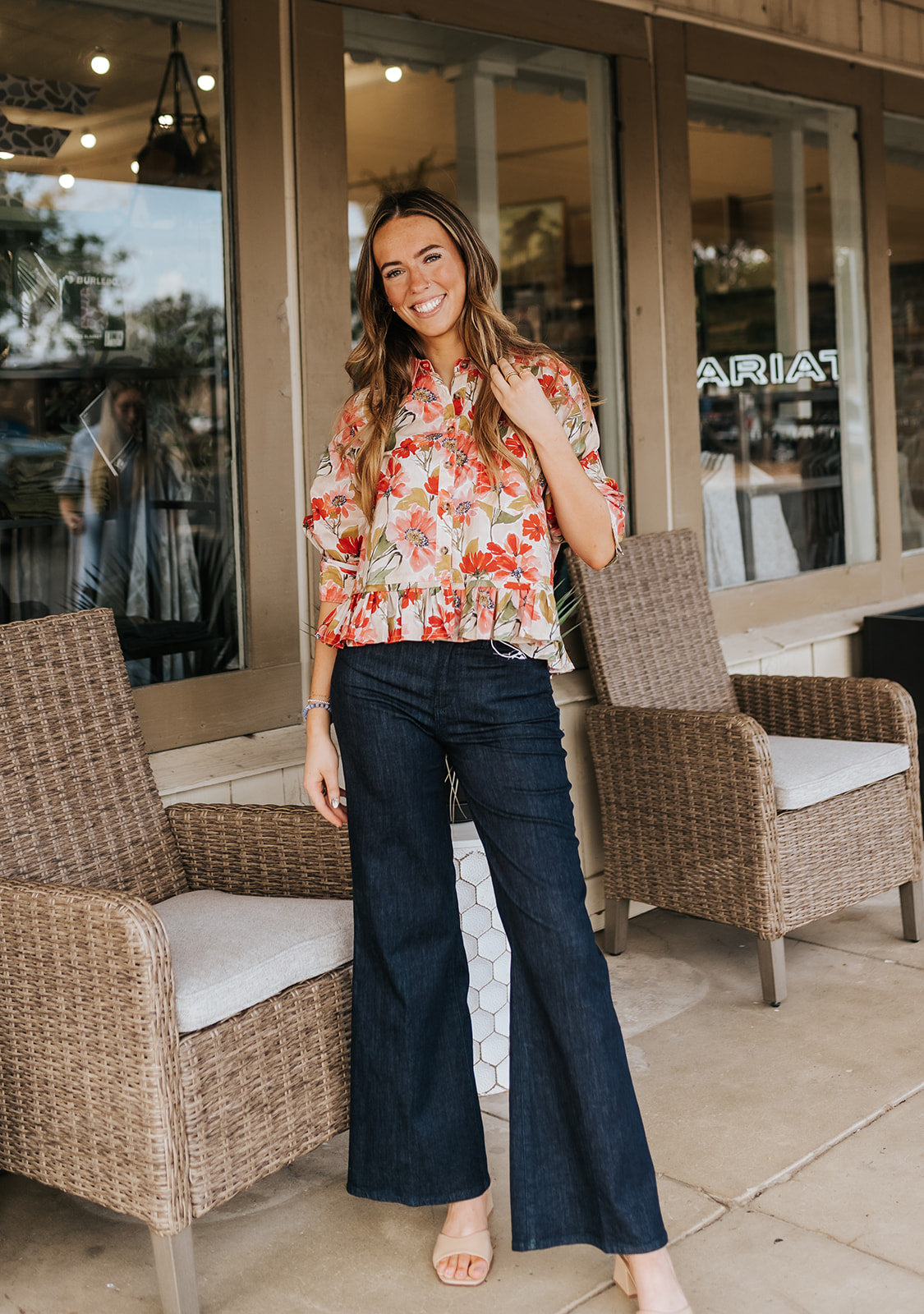 Floral Print Ruffled Hem Top IT4071G-10