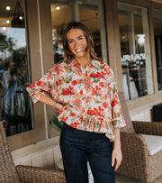 Floral Print Ruffled Hem Top IT4071G-10