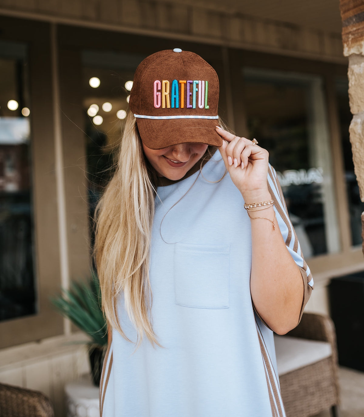 Chocolate Brown "Grateful" Embroidered Hat HAT-48