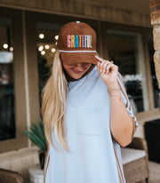 Chocolate Brown "Grateful" Embroidered Hat HAT-48