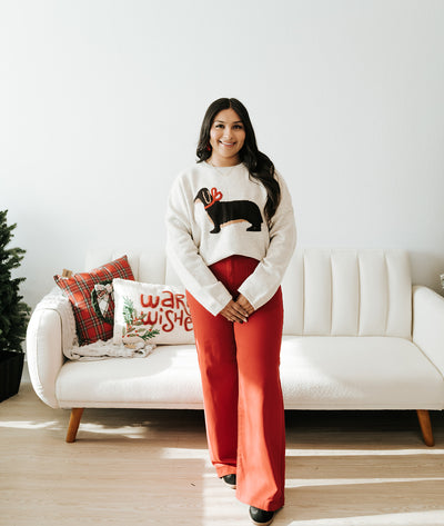 Heather Oat Dog with Bow Sweater TBW14192