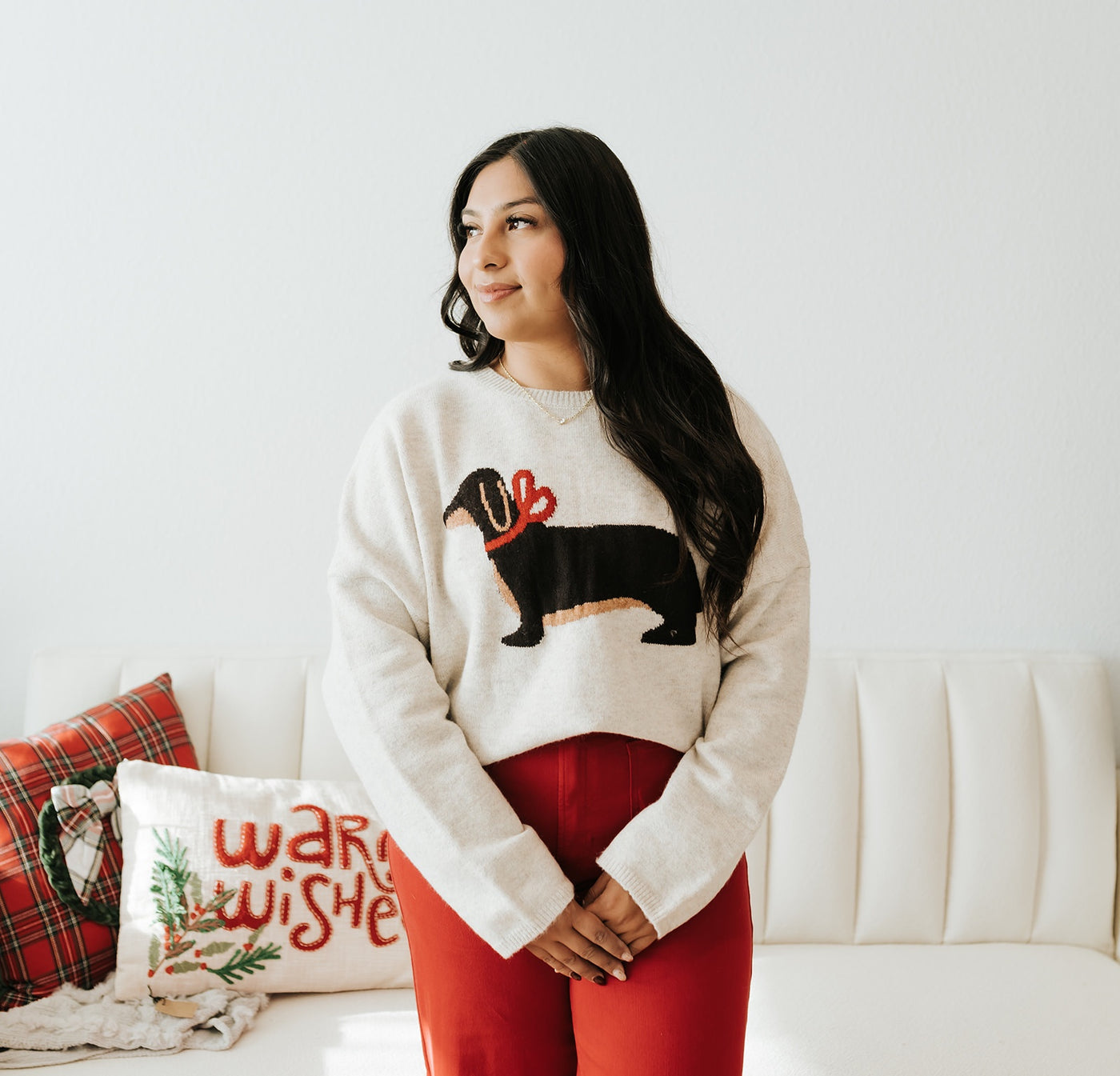 Heather Oat Dog with Bow Sweater TBW14192