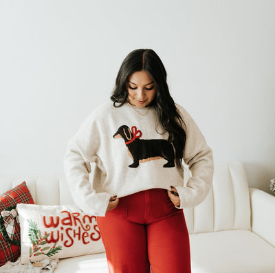 Heather Oat Dog with Bow Sweater TBW14192