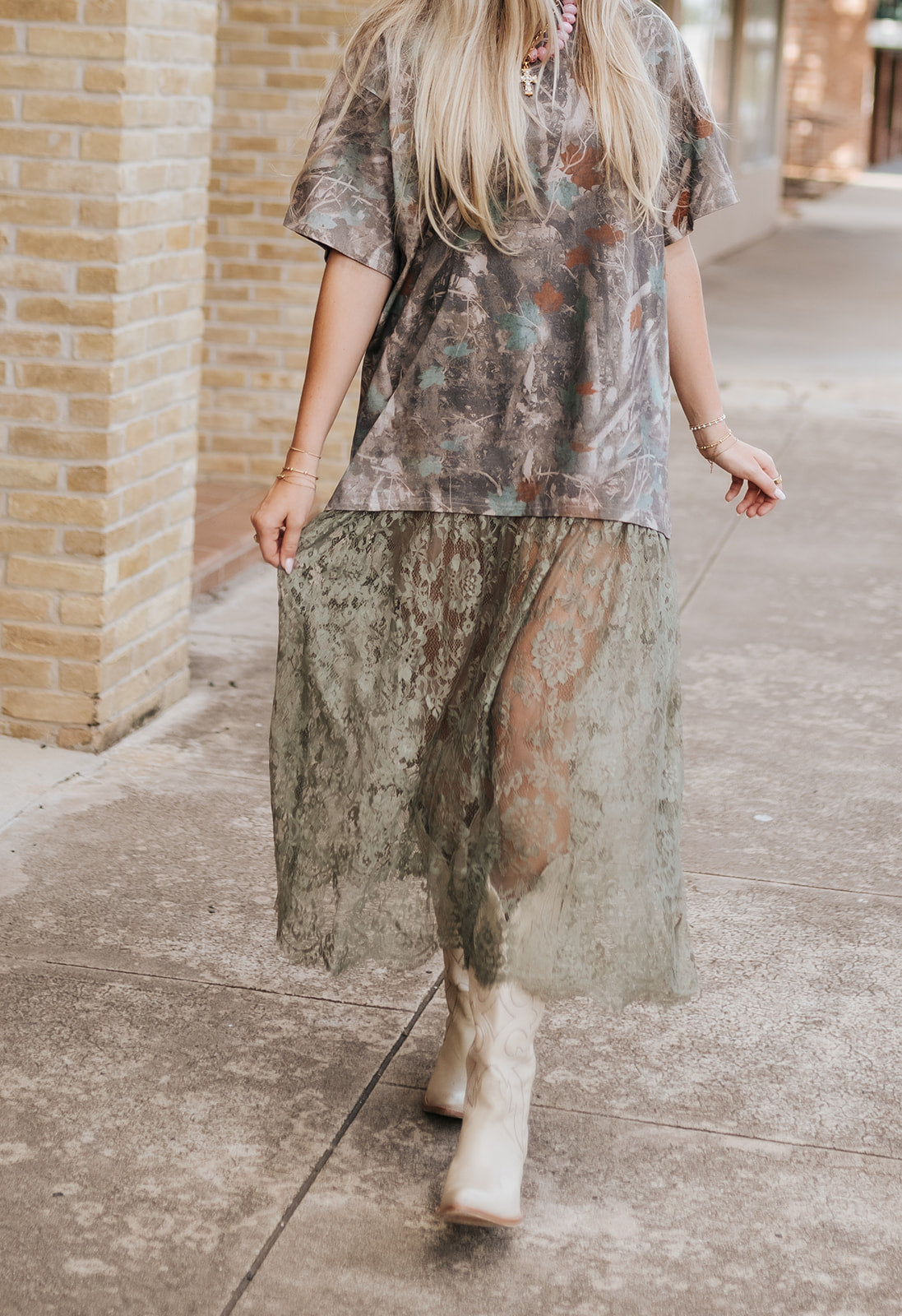 Hip Off Duty Camo Sheer Lace Maxi Dress