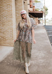 Hip Off Duty Camo Sheer Lace Maxi Dress