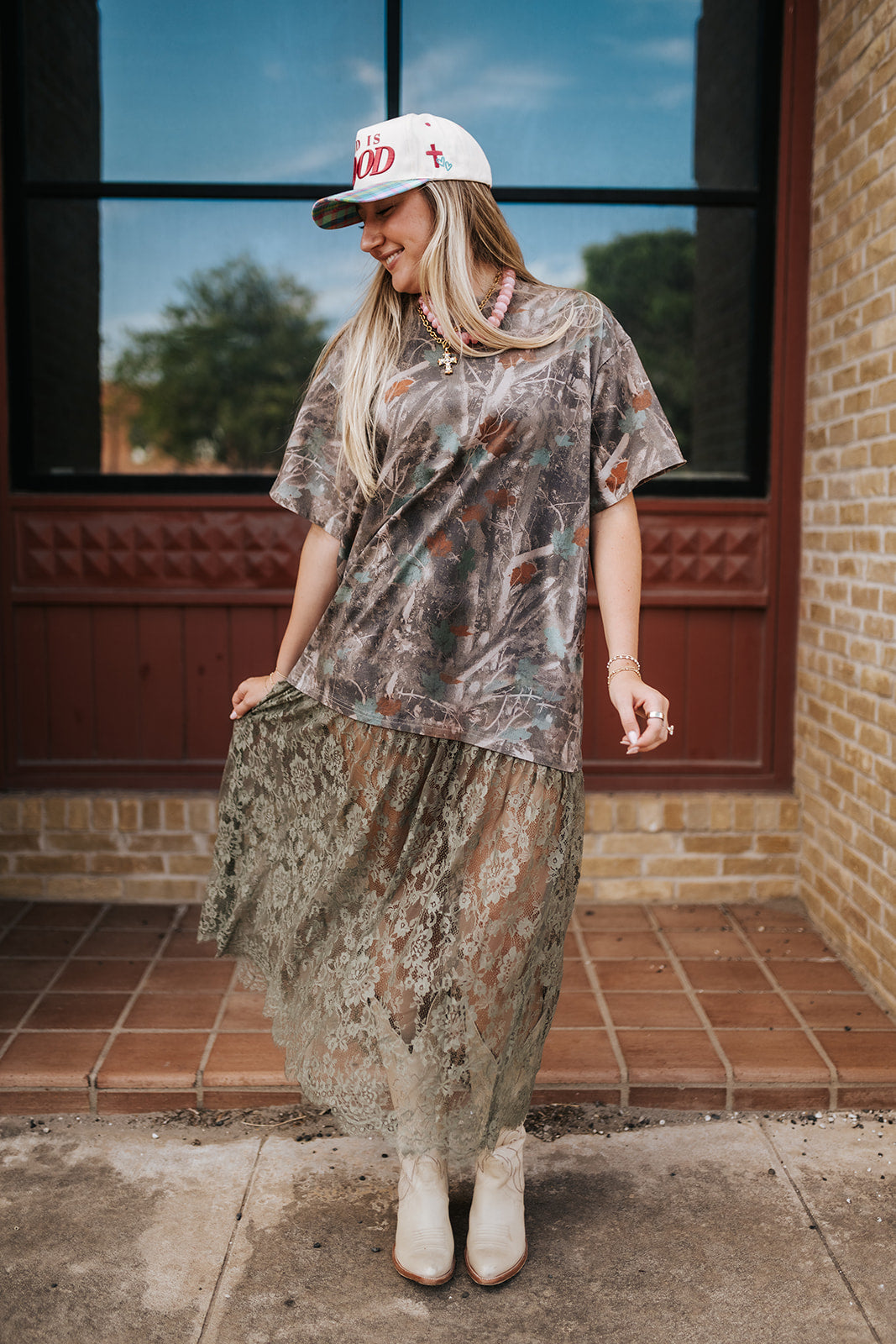 Hip Off Duty Camo Sheer Lace Maxi Dress