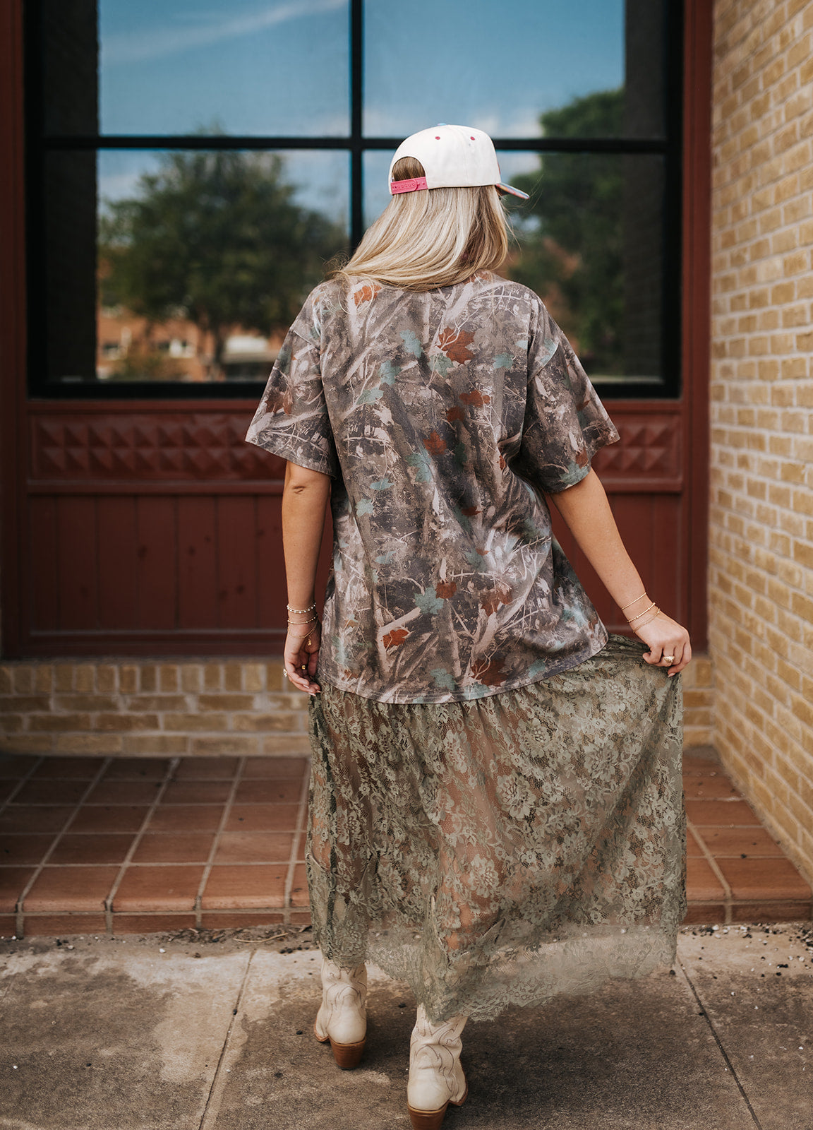 Hip Off Duty Camo Sheer Lace Maxi Dress