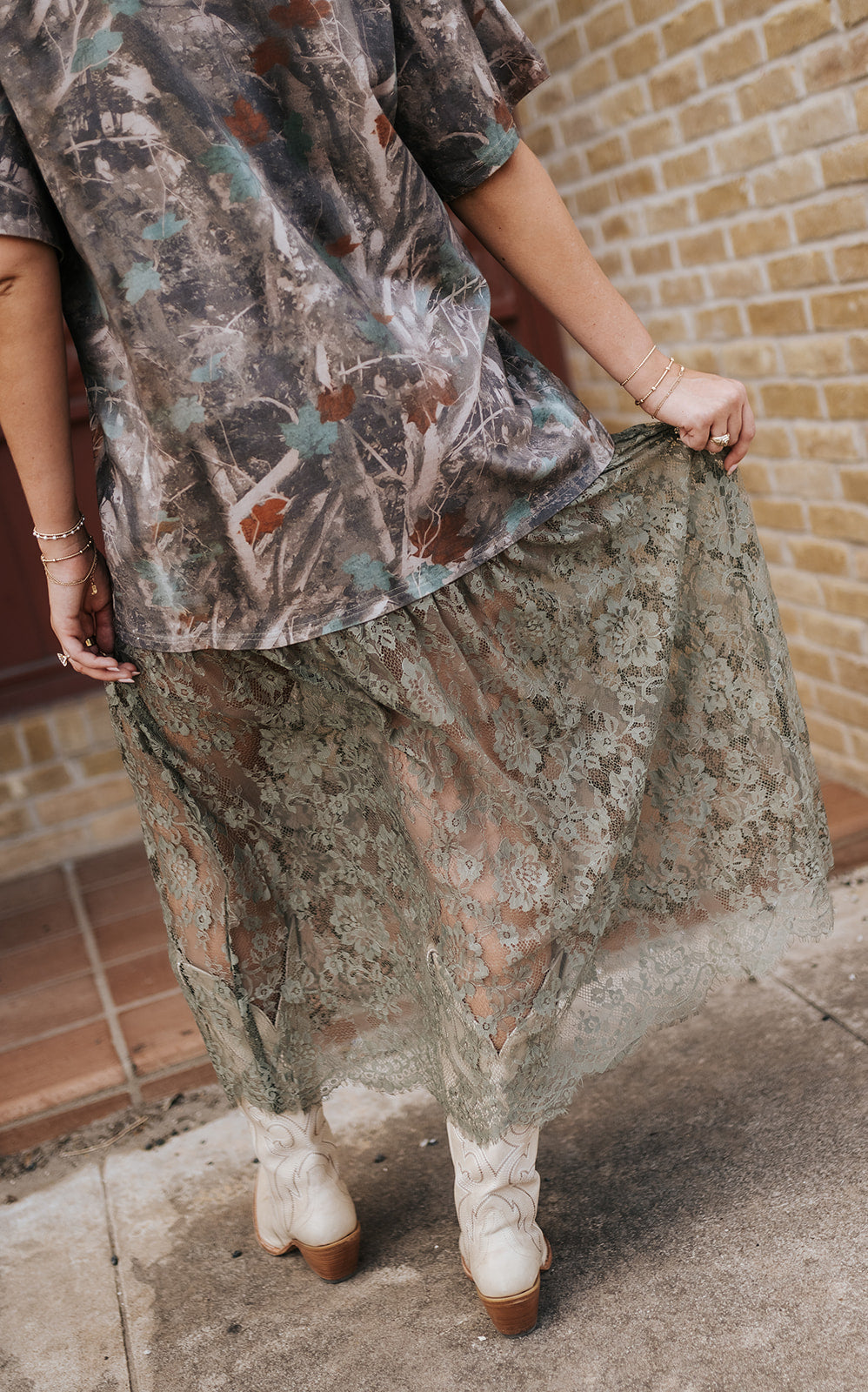 Hip Off Duty Camo Sheer Lace Maxi Dress