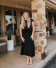 Black Cap Sleeve Wide Dress RB50503