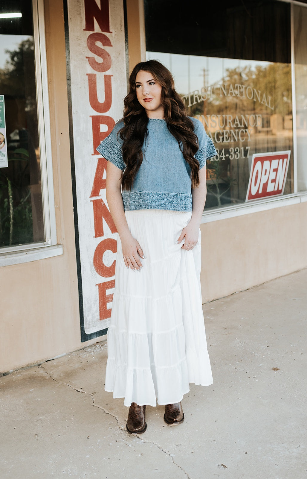 Off White Tiered Maxi Skirt / WL25-12229
