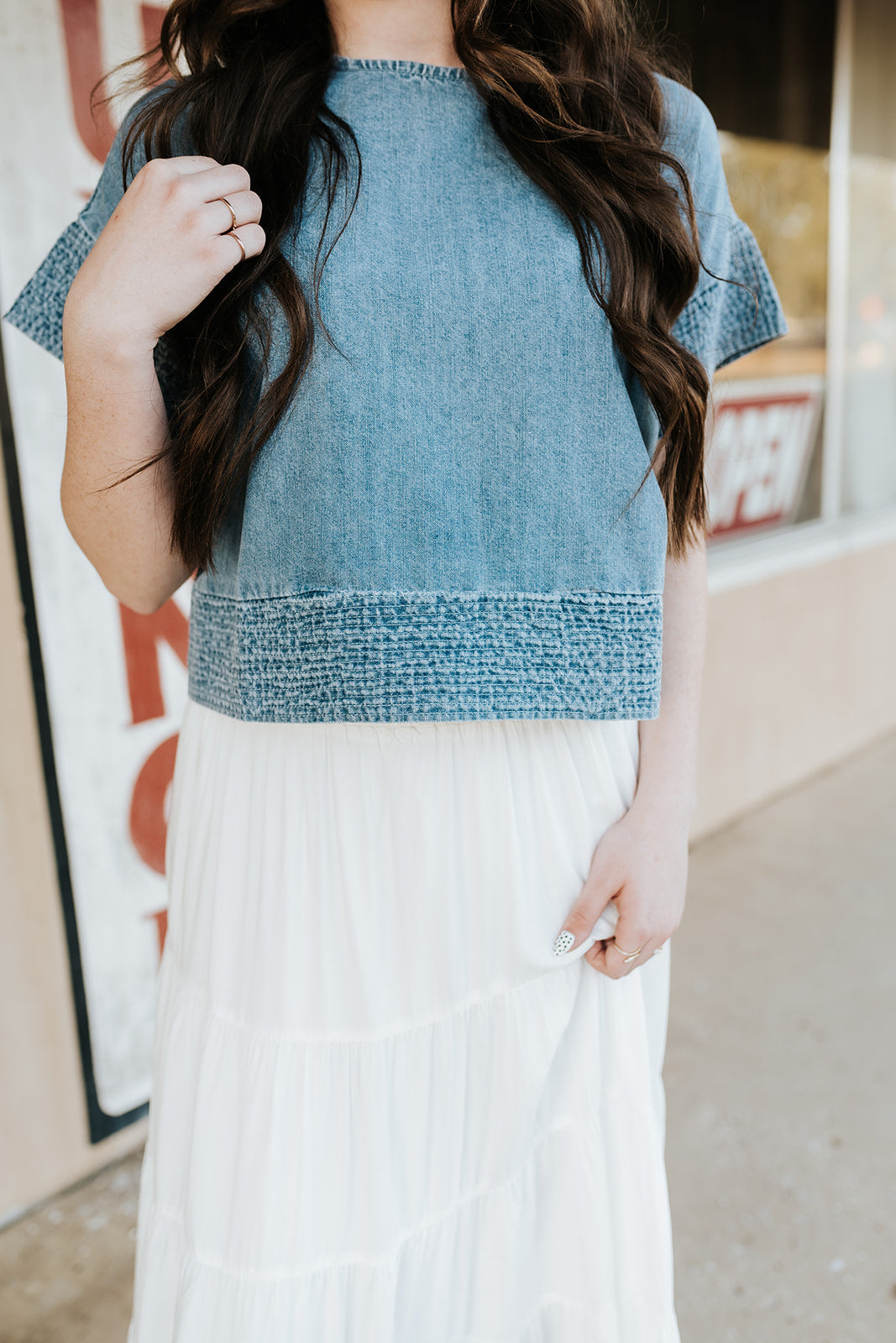 Cotton Denim Boxy Top WL25-11529T