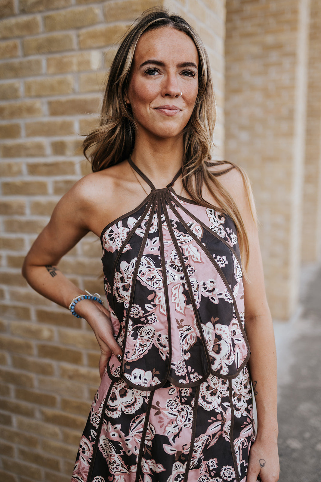 Floral Print Paneled Halter Crop Top CT10093