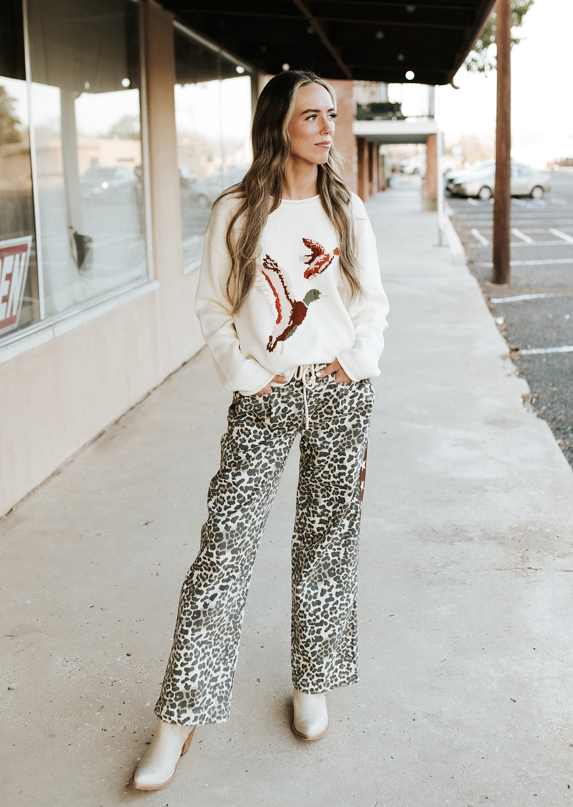 White Star Leopard Printed Striped Pants VP72572-WS