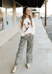 White Star Leopard Printed Striped Pants VP72572-WS