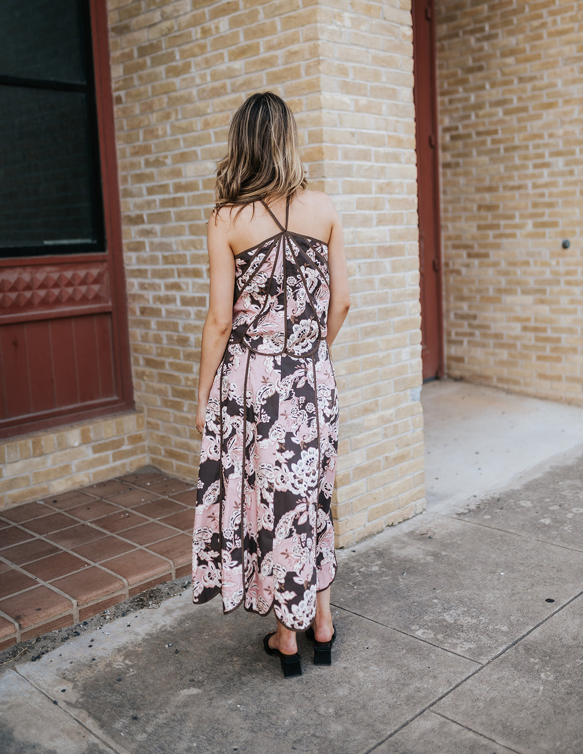 Floral Print Scalloped Hem Paneled Midi Skirt CS4094