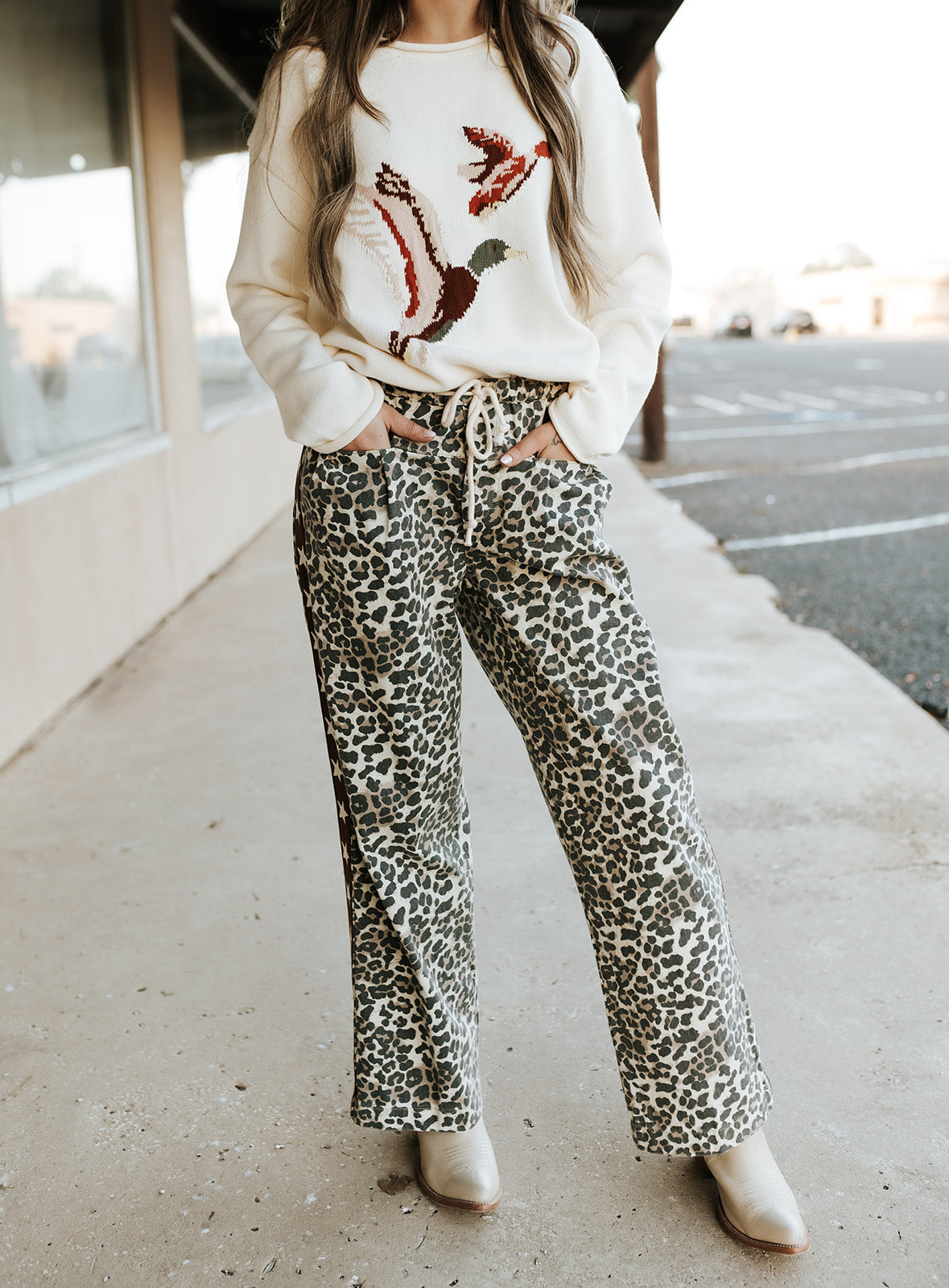 White Star Leopard Printed Striped Pants VP72572-WS