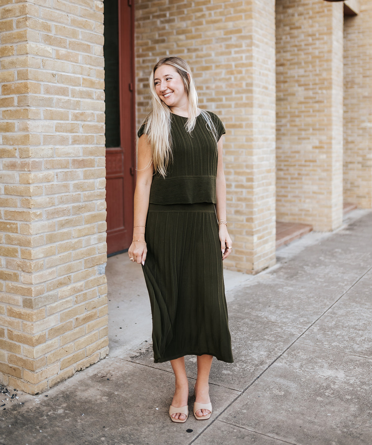 Olive Cap Sleeve Wide Dress RB50503