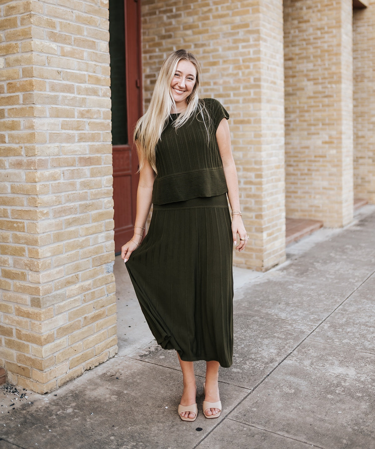Olive Cap Sleeve Wide Dress RB50503