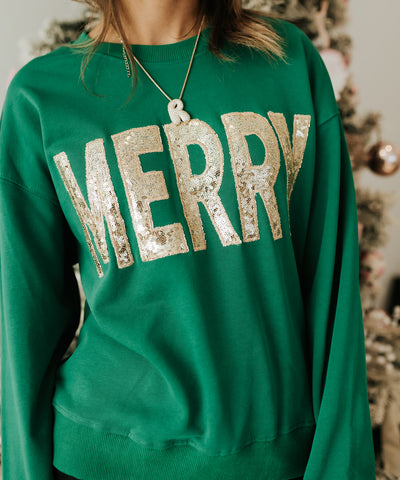 Green/Gold Merry Sequin Sweatshirt WL25-11086