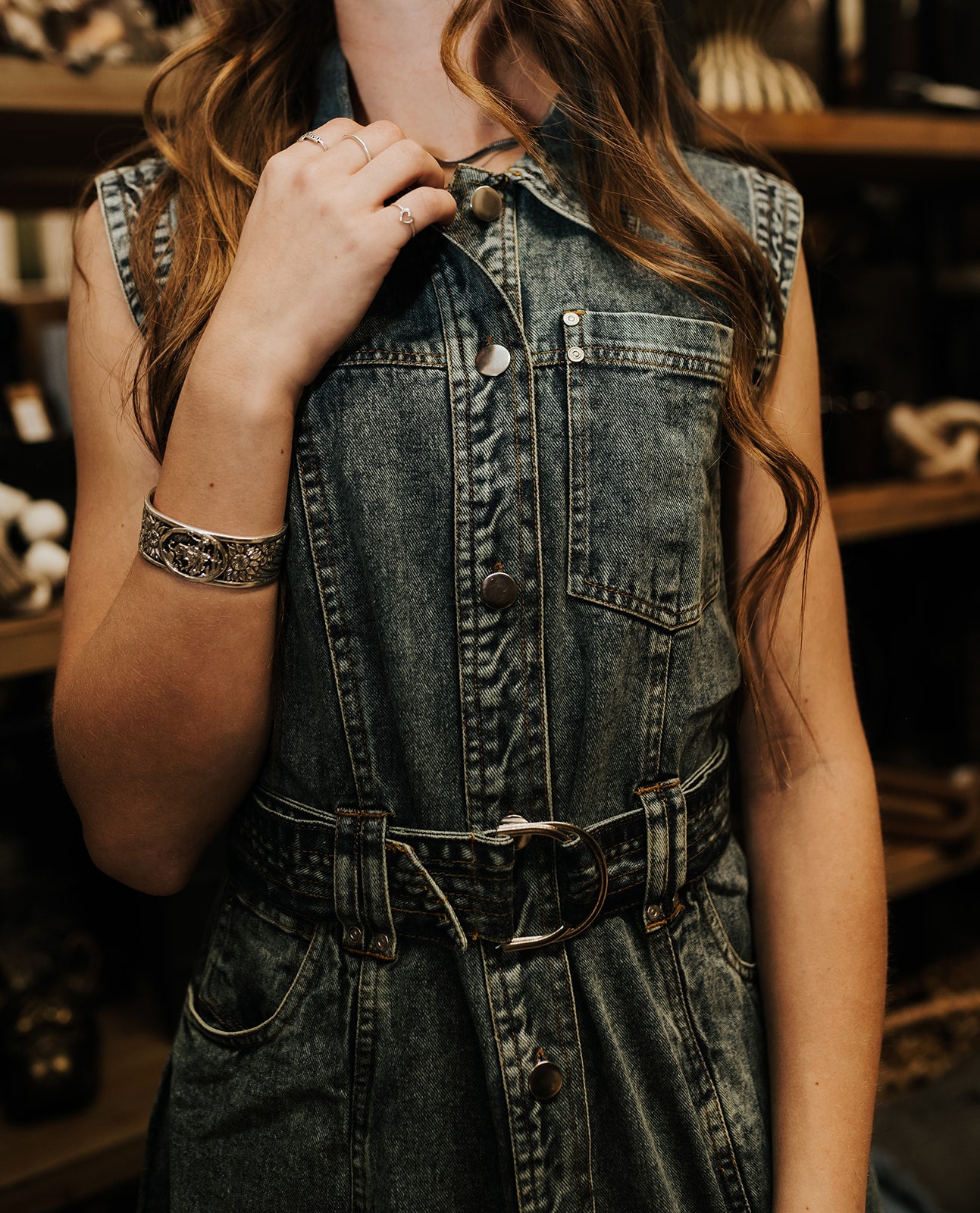 Denim Midi Sleeveless Button Down Dress