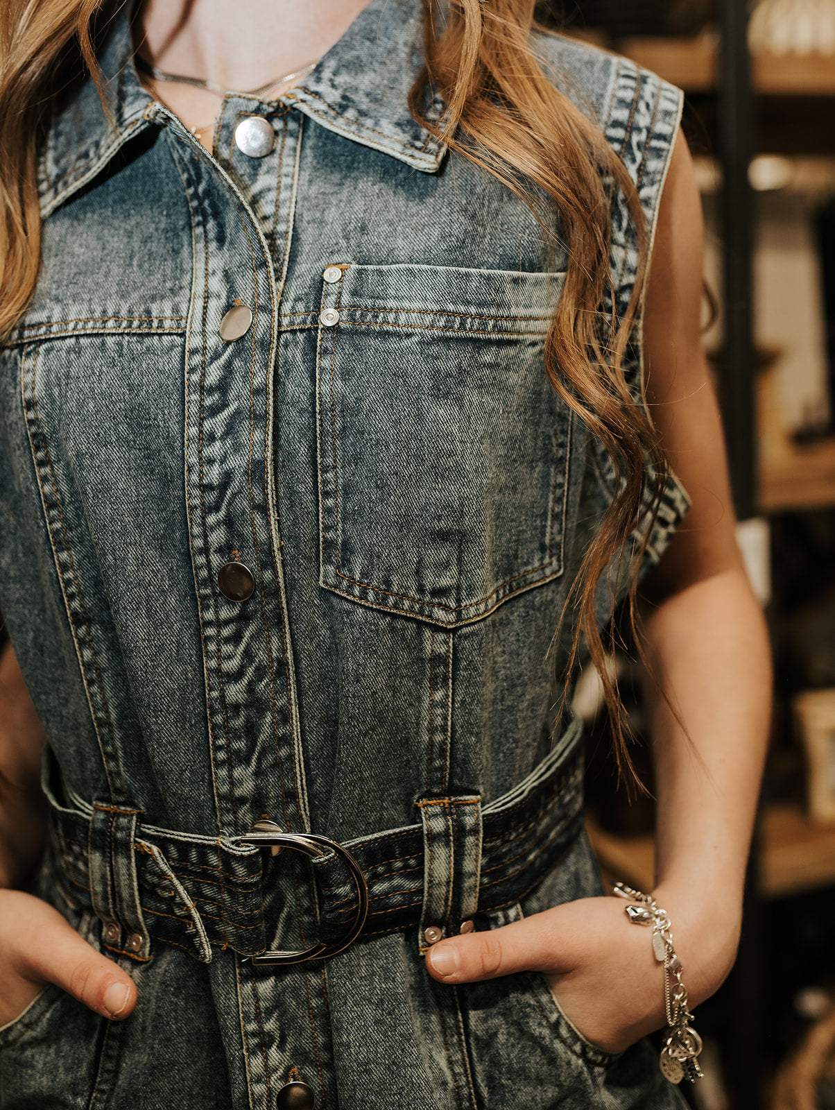 Denim Midi Sleeveless Button Down Dress