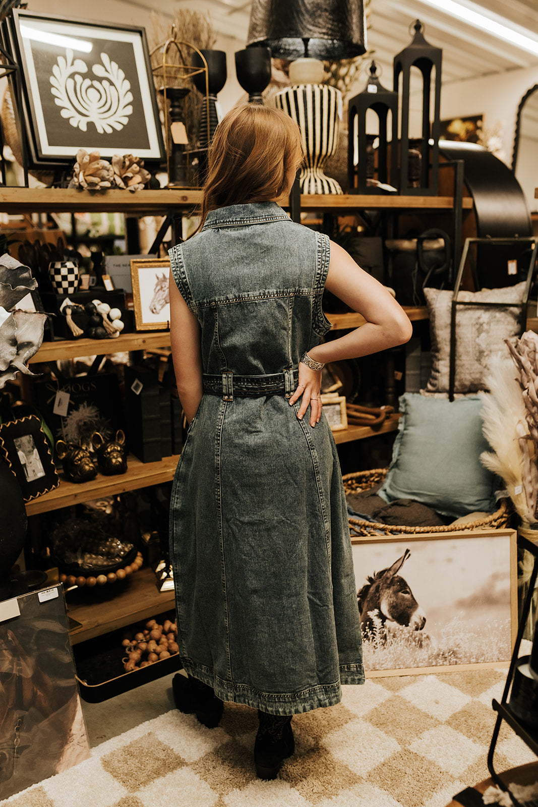 Denim Midi Sleeveless Button Down Dress