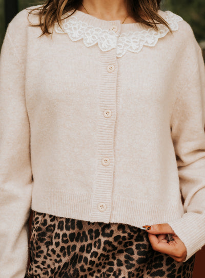 Cream Lace Trim Cardigan SWJ3069