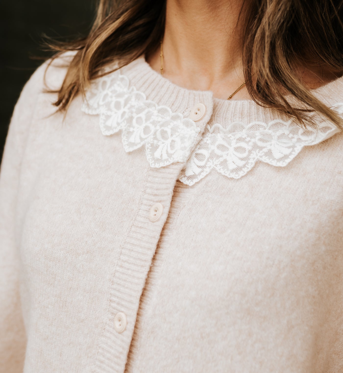 Cream Lace Trim Cardigan SWJ3069