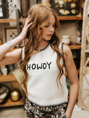 White/Black Howdy Sleeveless Sweater TH4215