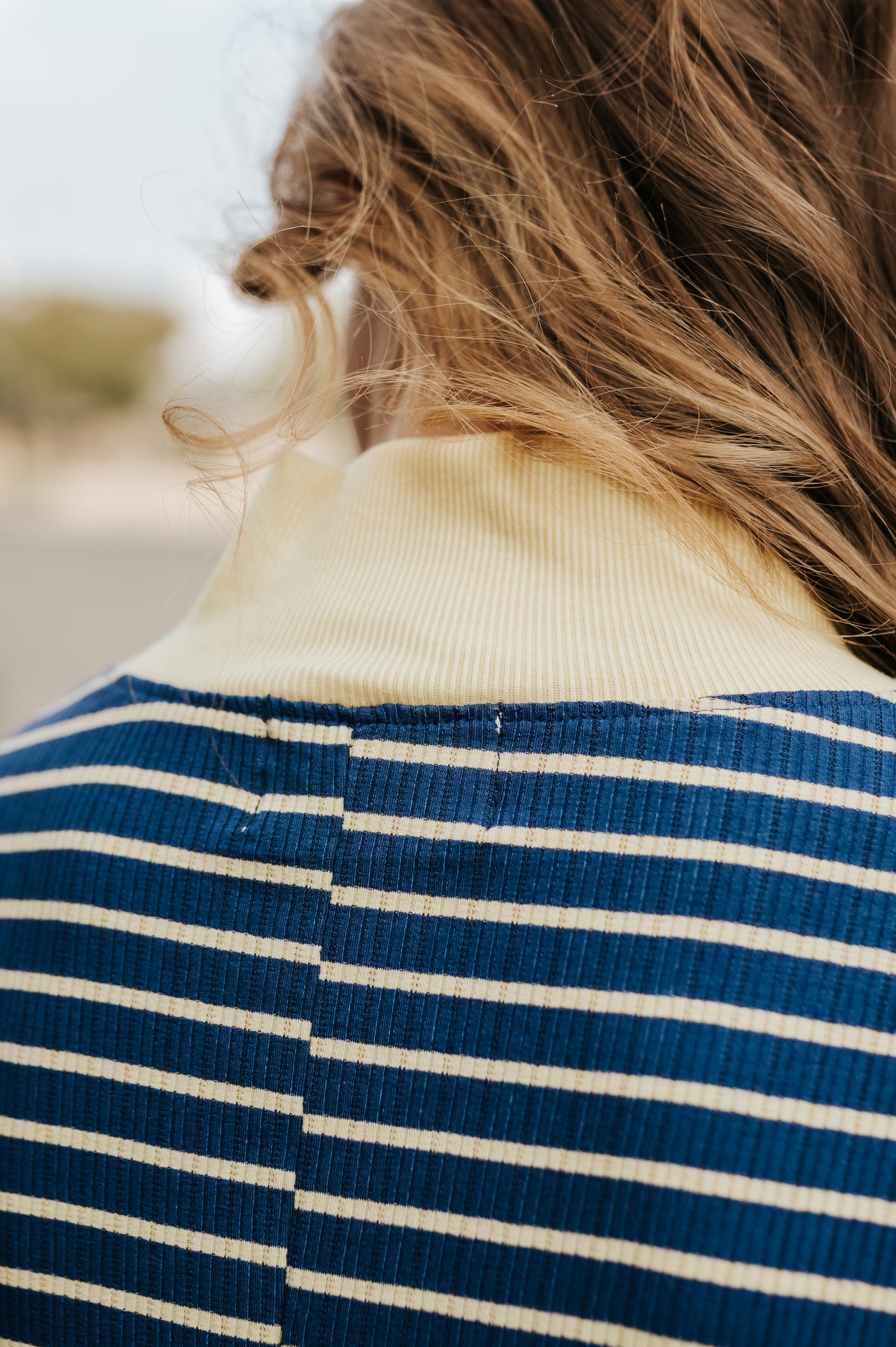 Navy/Yellow Striped High-Neck Sweatshirt