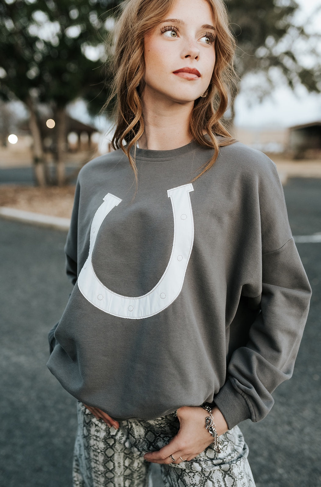 Charcoal/White Horseshoe Sweater WL25-11186