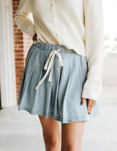 Lt Blue Denim Pleated Skort S26195