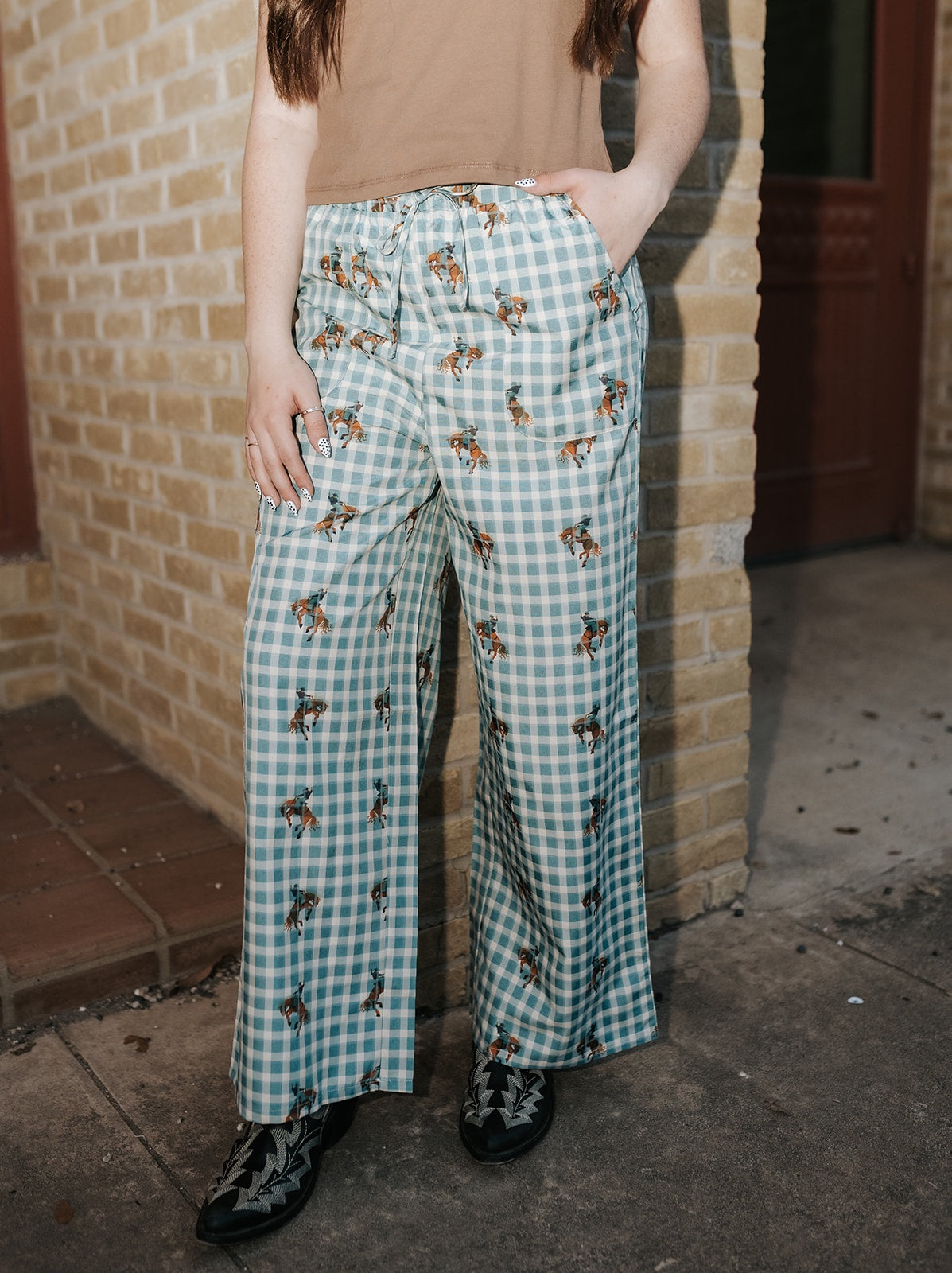 Teal Gingham Horse Pants TH2109