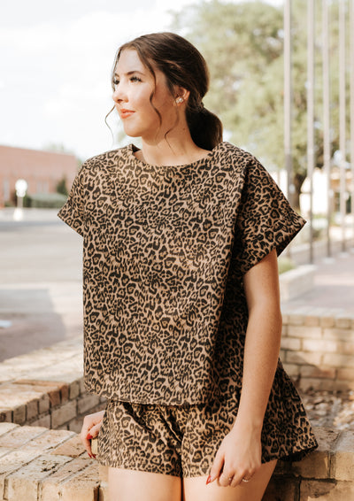 Leopard Short Sleeve Top and Short Pant Set